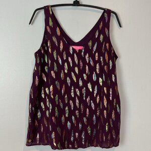 Lilly Pulitzer Florin Purple Iridescent Metallic Feather Cami Top Womens Size S